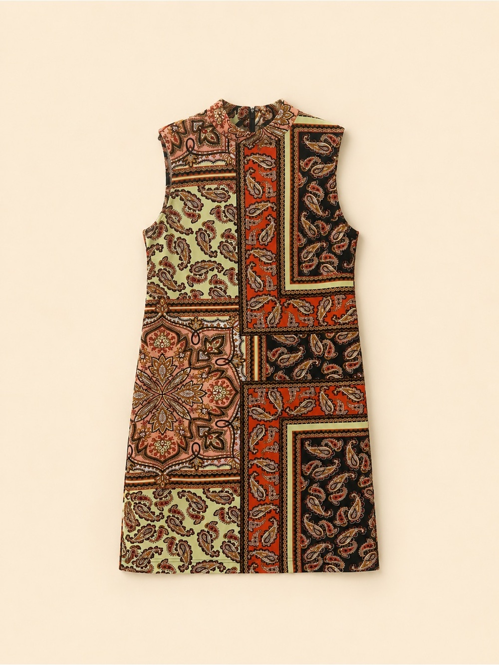 Sharagano Paisley Boho Chic Mock Neck Dress. Size 4 in Excellent Condition